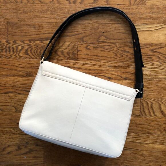 Cole Haan Genuine Leather Cream Ivory Black Cameron Shoulder HandBag Purse Bag - Picture 2 of 13